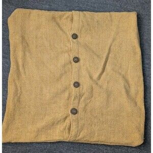 West Elm Pillow Cover Yellow Textured Wood Button Closure Square 20 X 20 Canvas
